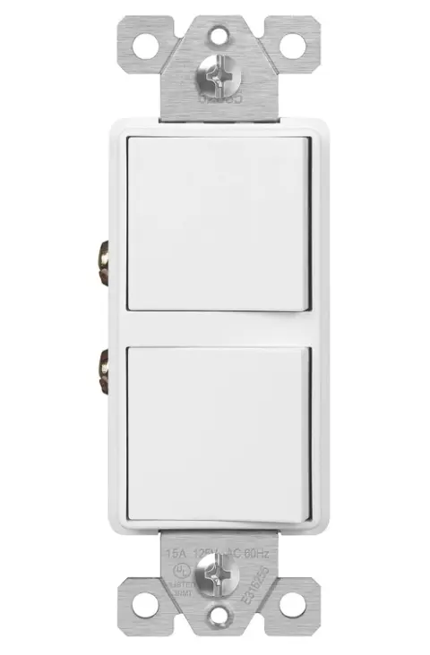 ENERLITES Double Paddle Rocker Combination Decorator Switch, Ground Terminal, Copper Wires Only, Single Pole or 3-Way, Residential/Commercial Grade, 15A 120-277VAC, 62835-W, White